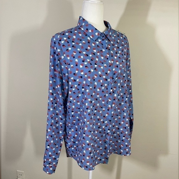 Collective concepts sz lg blouse top silky feel in a mini design in blues, rust - Picture 1 of 10